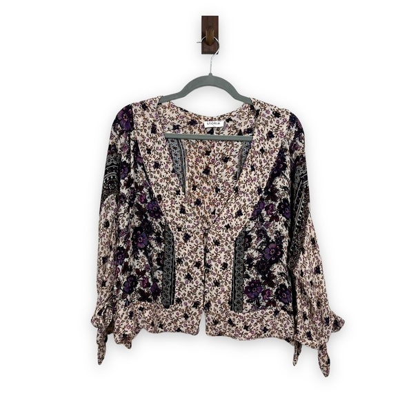 Storia Tops - Storia Top Womens Small Purple Floral Boho Floral Peasant Fairy Shabby Country